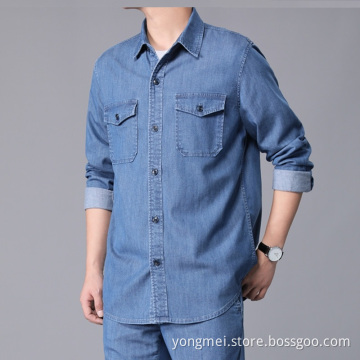 Custom Mens Tencel denim long sleeve shirt